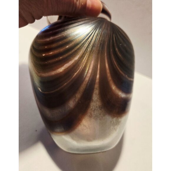 Cal Breed amethyst Feathered Art Glass Vase With Elegant Iridescent Detailing si - Picture 4 of 8